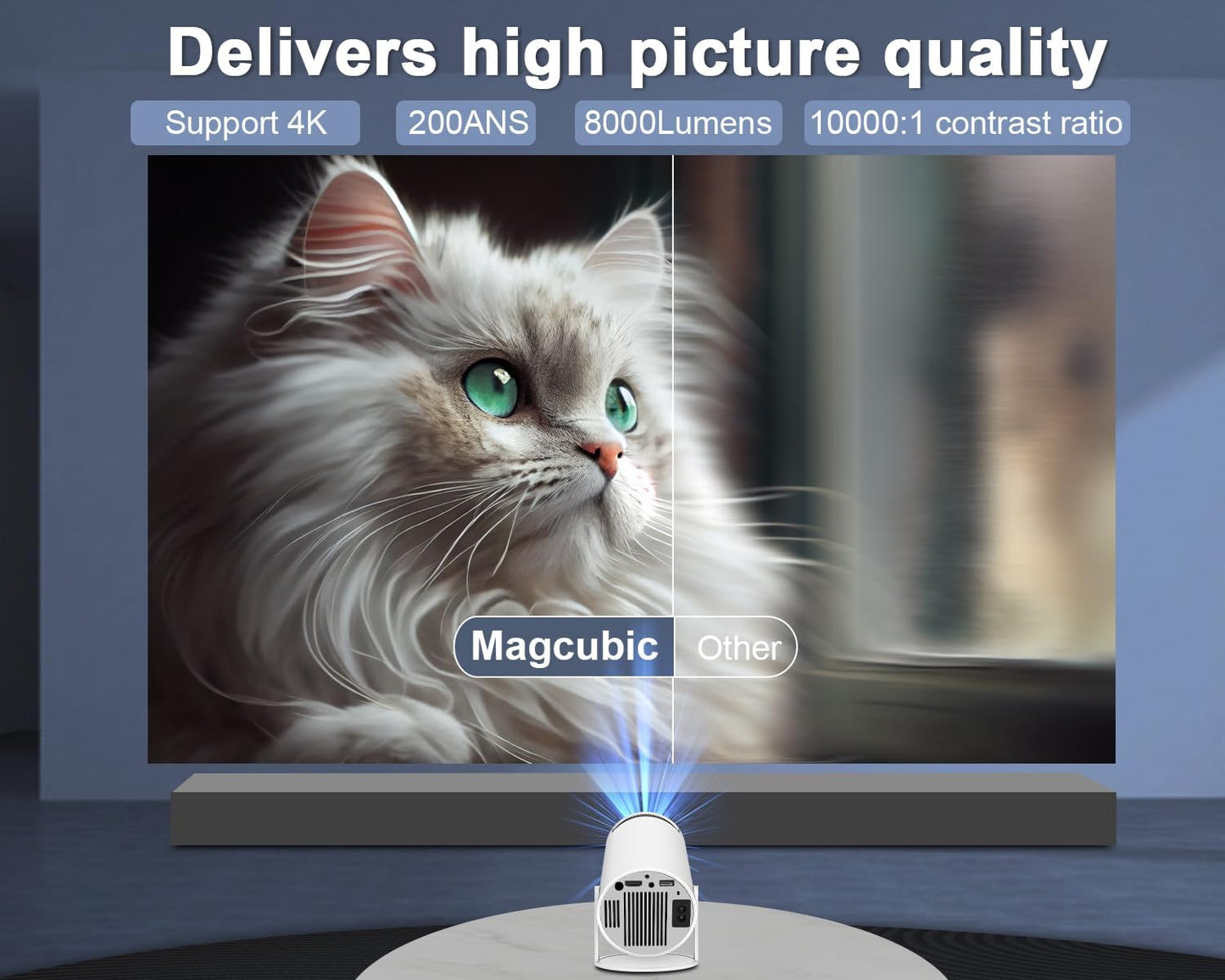 Mini Videoprojecteur 4K Supportée, Mini Projecteur 5G Wifi 6 BT 5.4 720P Full HD Native, Videoprojecteur Portable Correction Trapézoïdale Horizontale Automatique Rotatif À 180°