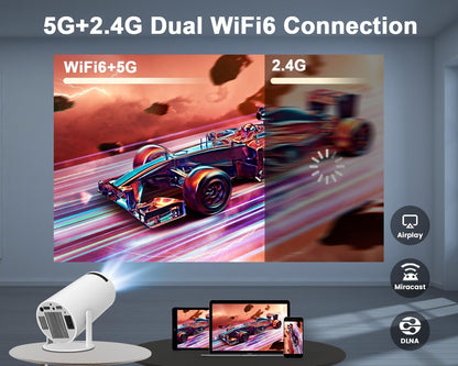 Mini Videoprojecteur 4K Supportée, Mini Projecteur 5G Wifi 6 BT 5.4 720P Full HD Native, Videoprojecteur Portable Correction Trapézoïdale Horizontale Automatique Rotatif À 180°